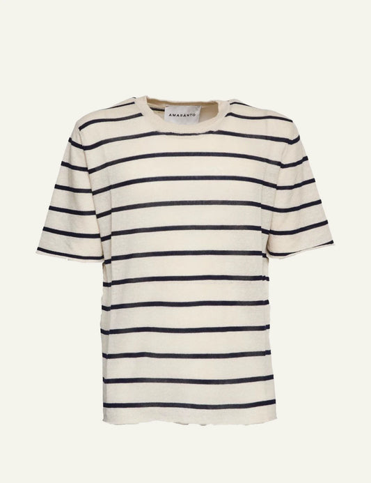Amaranto striped t-shirt white navy front view