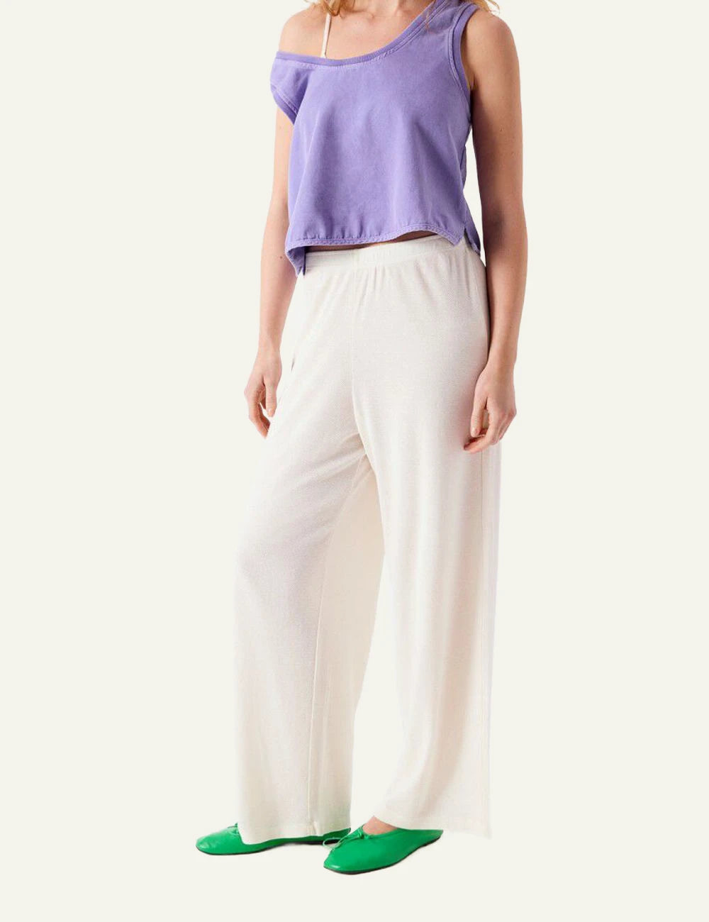 American Vintage Atatrip pants ecru loose fit mesh jogger elastic waist front full body