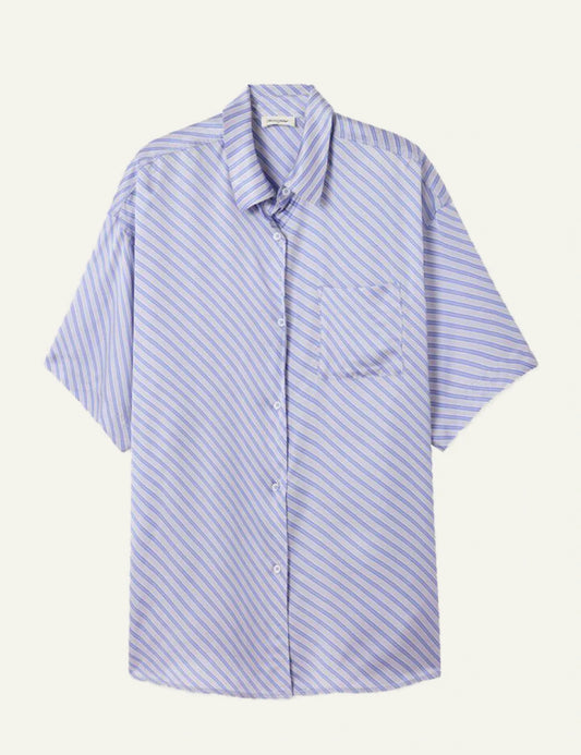 American Vintage Bovalow shirt blue stripe short sleeve loose fit button front