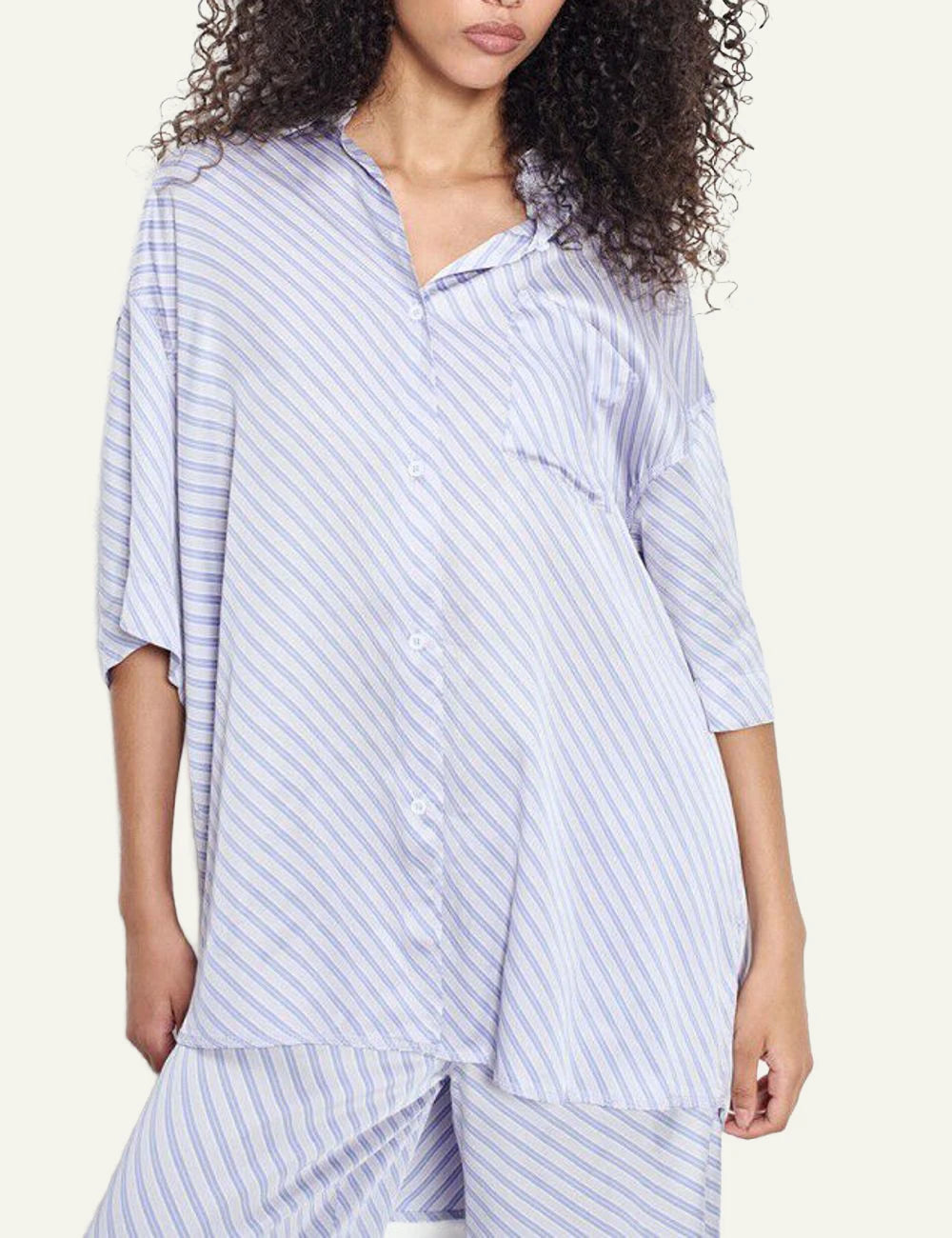 American Vintage Bovalow shirt blue stripe short sleeve loose fit button front model