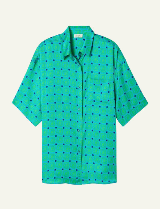 American Vintage Bovalow shirt green printed short sleeve loose fit button front