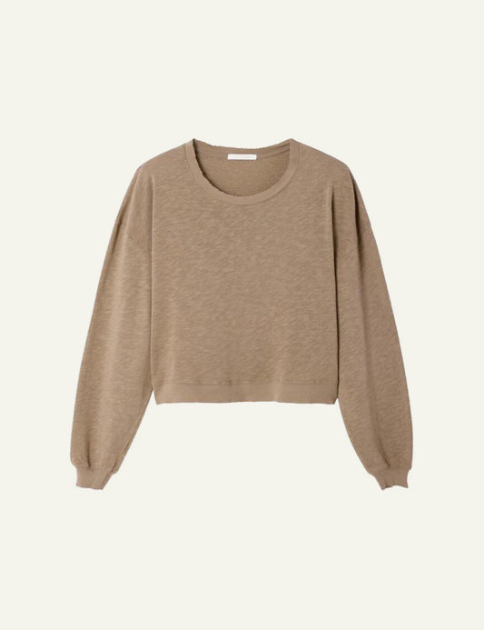 American Vintage cropped sweatshirt beige long sleeve front flat view