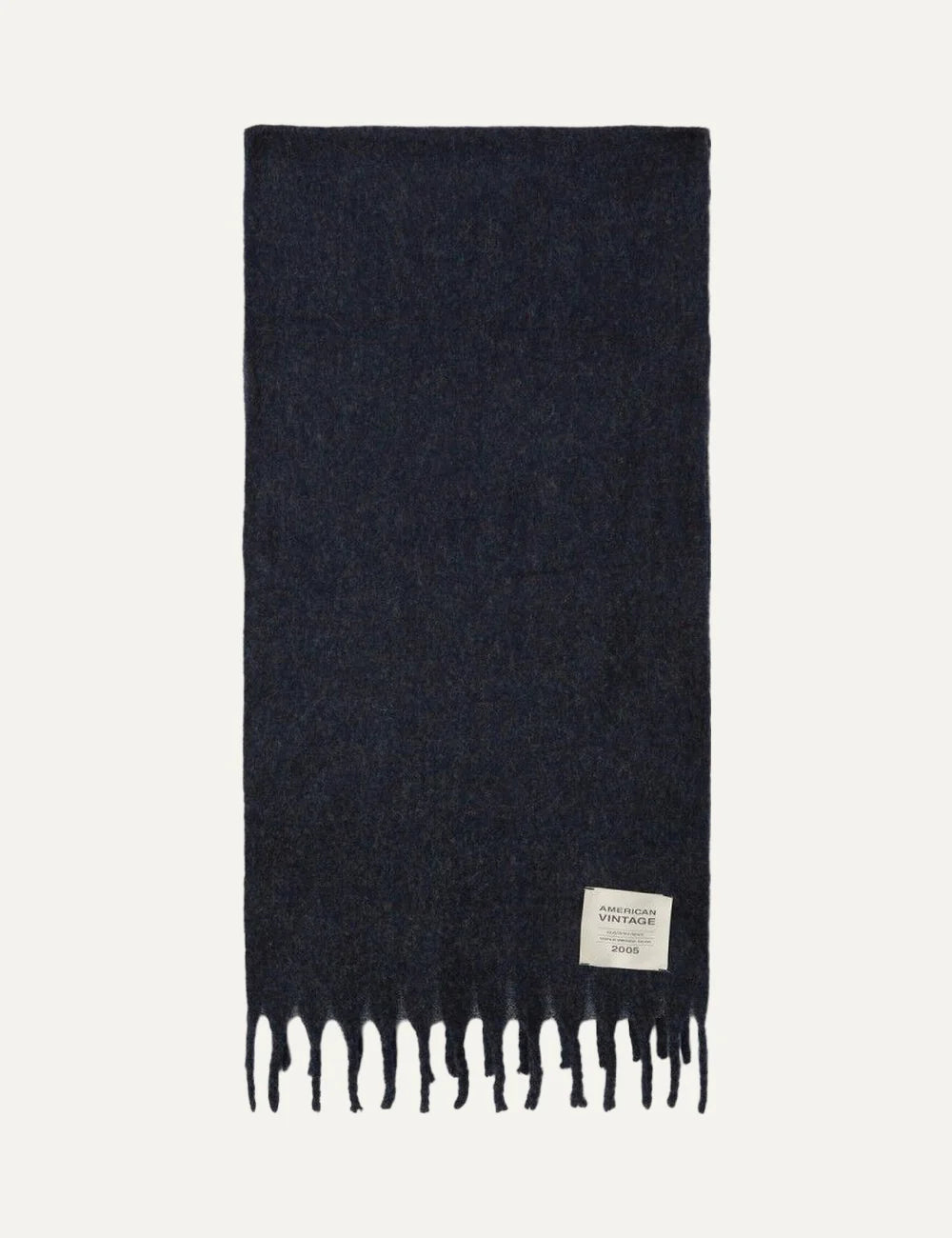 American Vintage dark blue fringed scarf