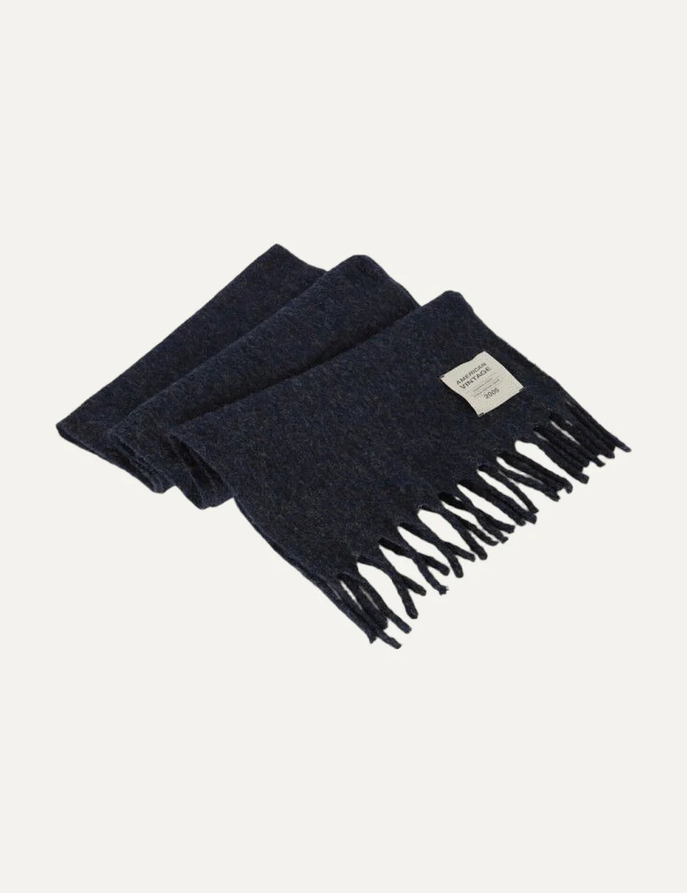 American Vintage dark blue fringed scarf full