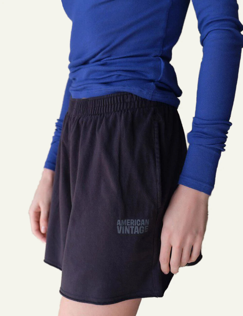 American Vintage Gixy shorts black cotton elastic waist logo side