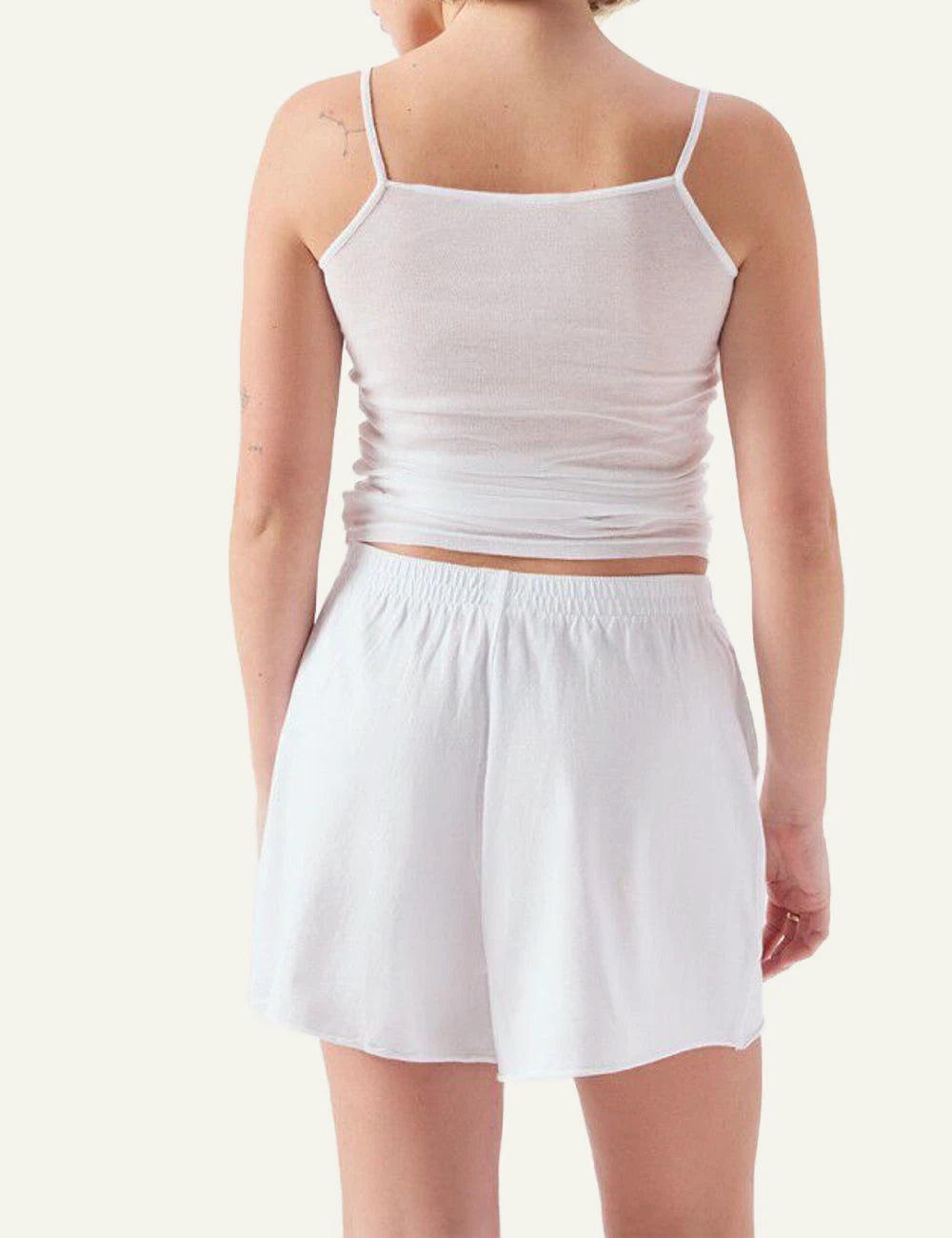 American Vintage Gixy shorts white cotton elastic waist blue logo back