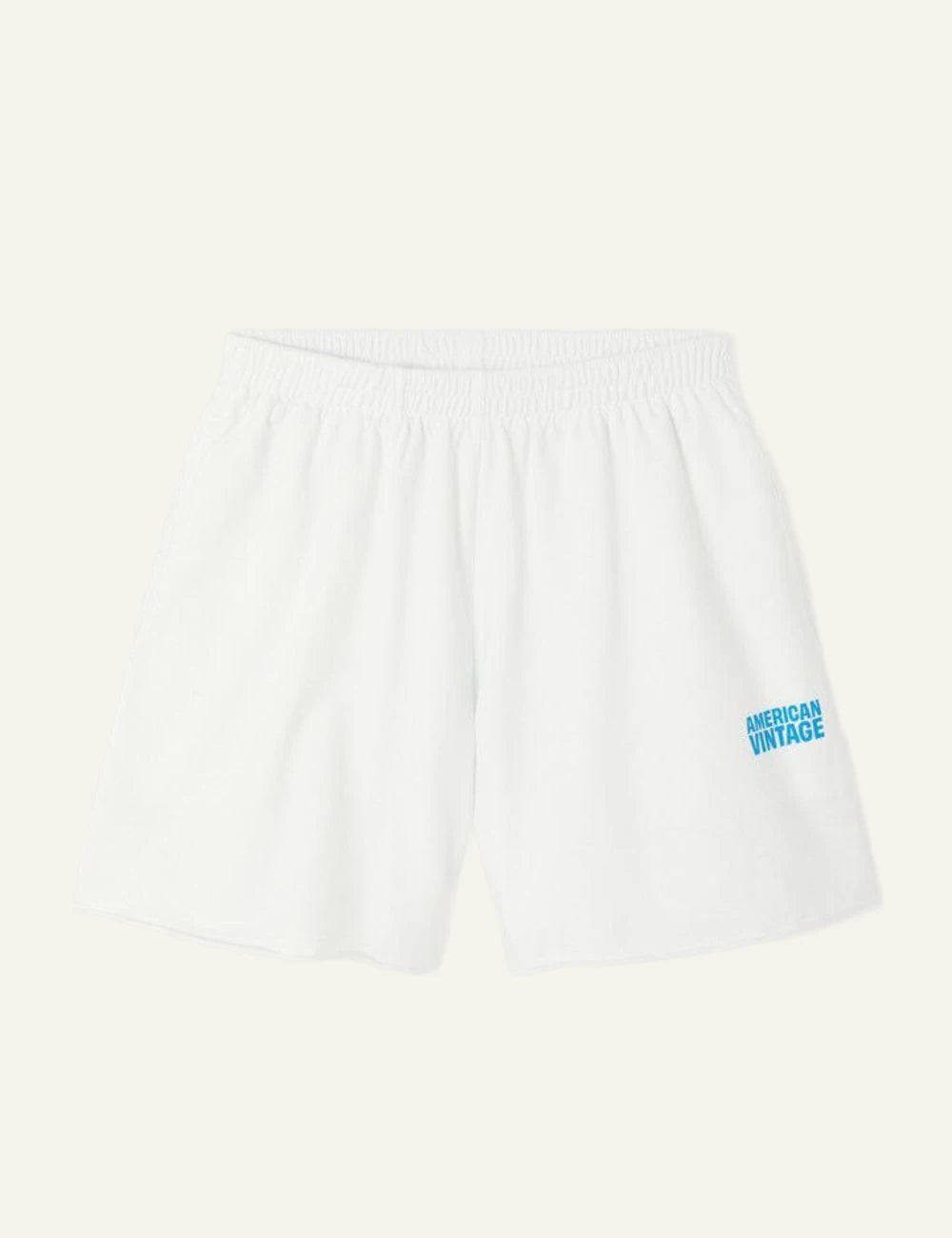 American Vintage Gixy shorts white cotton elastic waist blue logo front