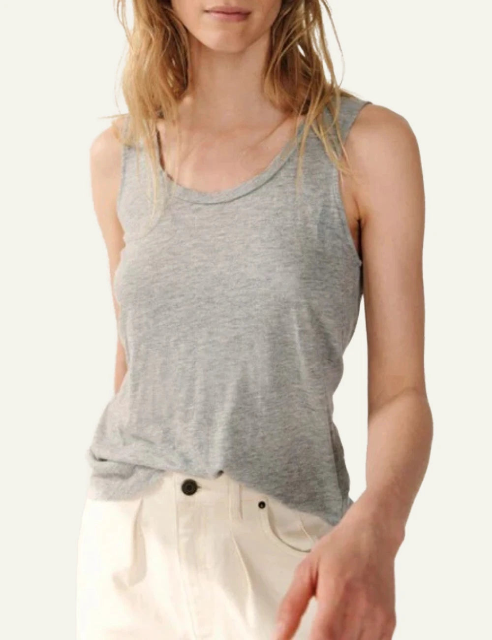 american vintage grey tank top scoop neck sleeveless front model view