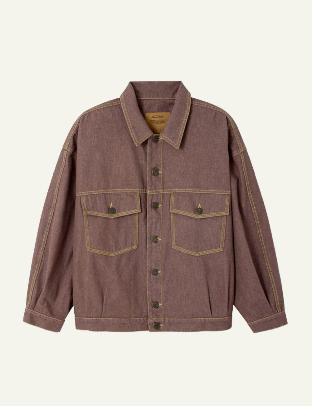 American Vintage Grezbay jacket brown denim button front chest pockets contrast stitching