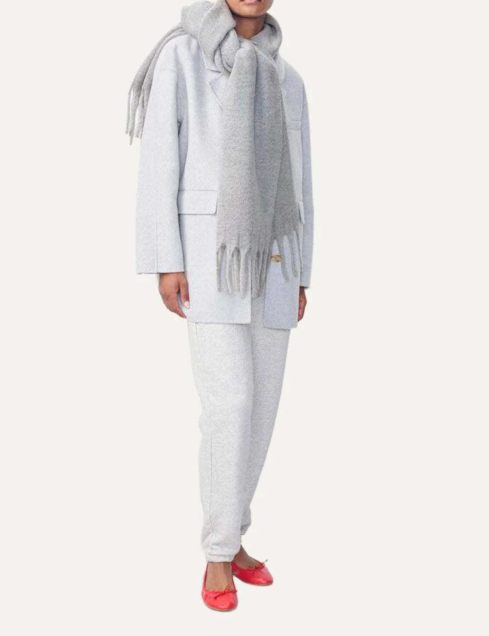 American Vintage light grey melange fringed scarf full body