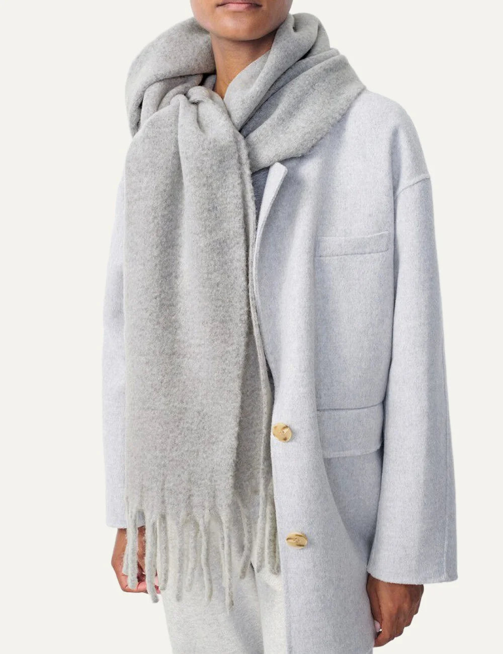 American Vintage light grey melange fringed scarf model