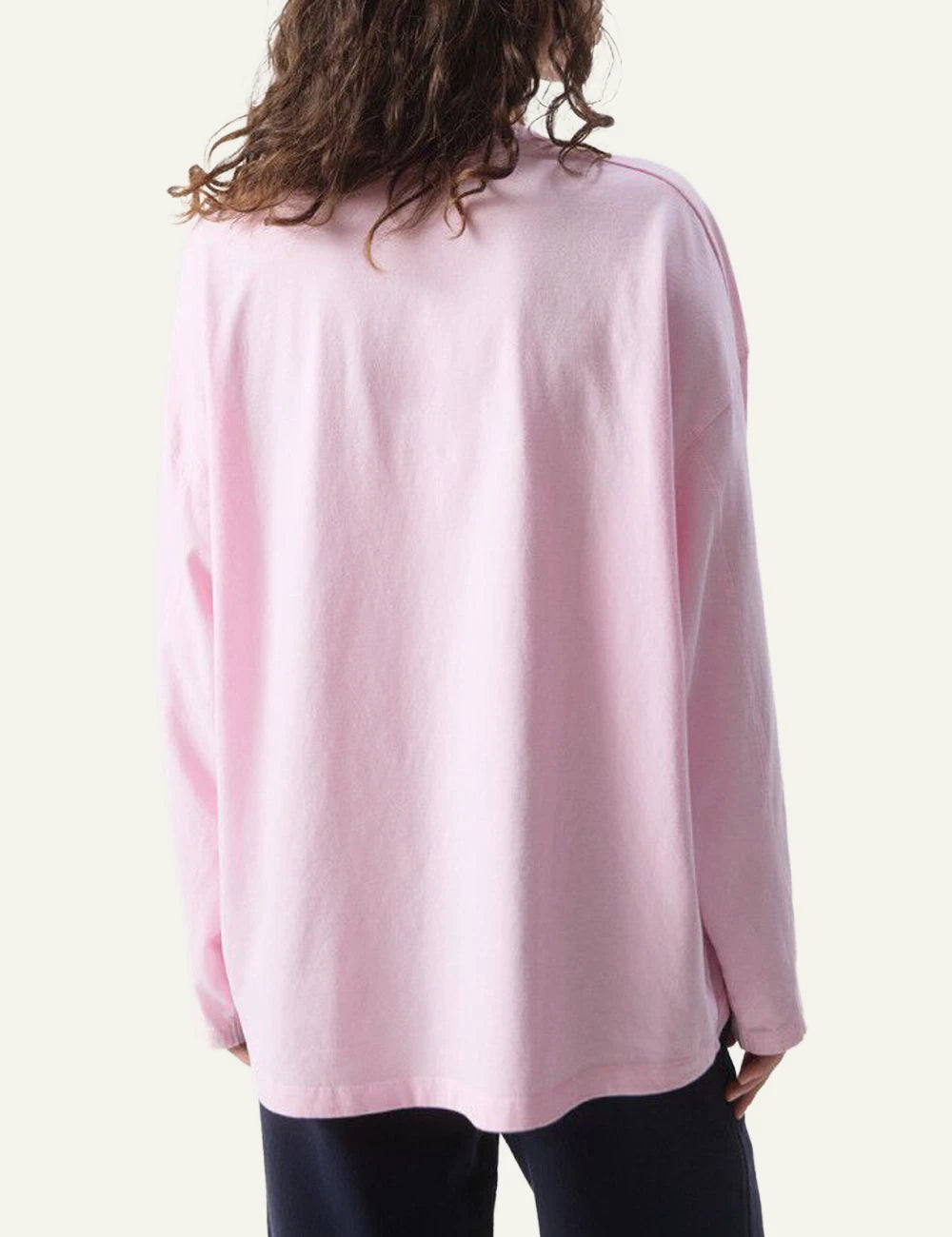 american vintage long sleeve t-shirt pink relaxed front logo front back view