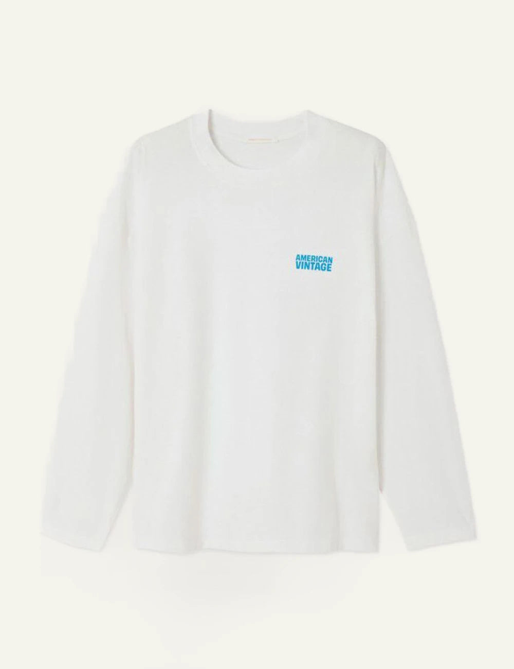 american vintage long sleeve t-shirt white relaxed front logo front flat view