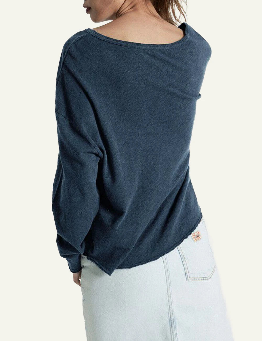 American Vintage long sleeve top navy v-neck back view