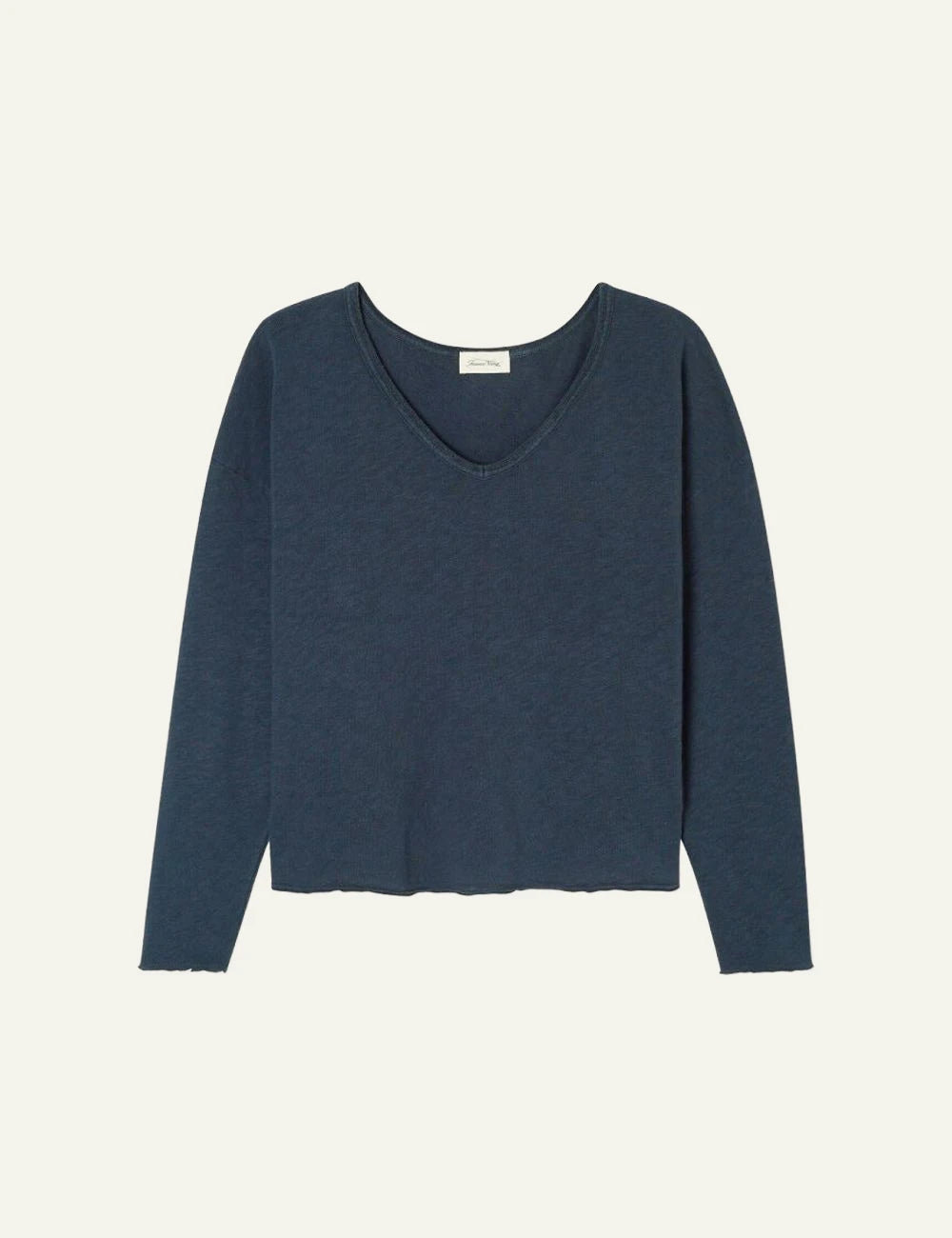 American Vintage long sleeve top navy v-neck front flat view