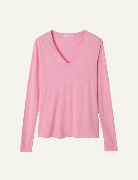 American Vintage long sleeve top pink v-neck front flat view