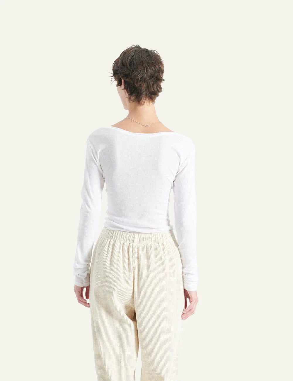 American Vintage long sleeve top white v-neck fitted back view