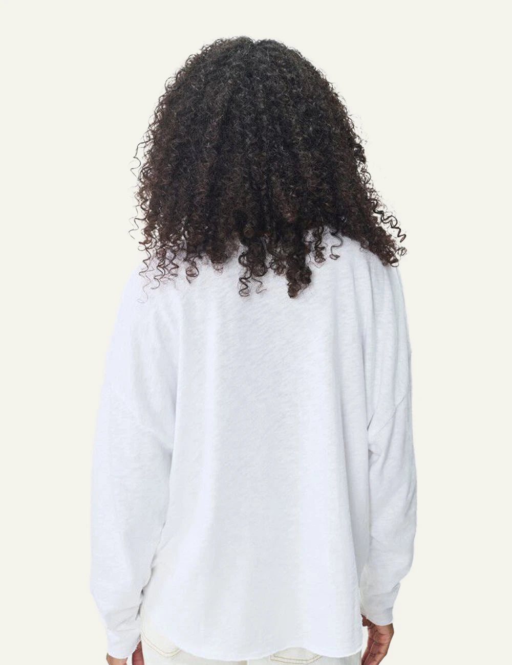 american vintage long sleeve top white v-neck relaxed bsck view