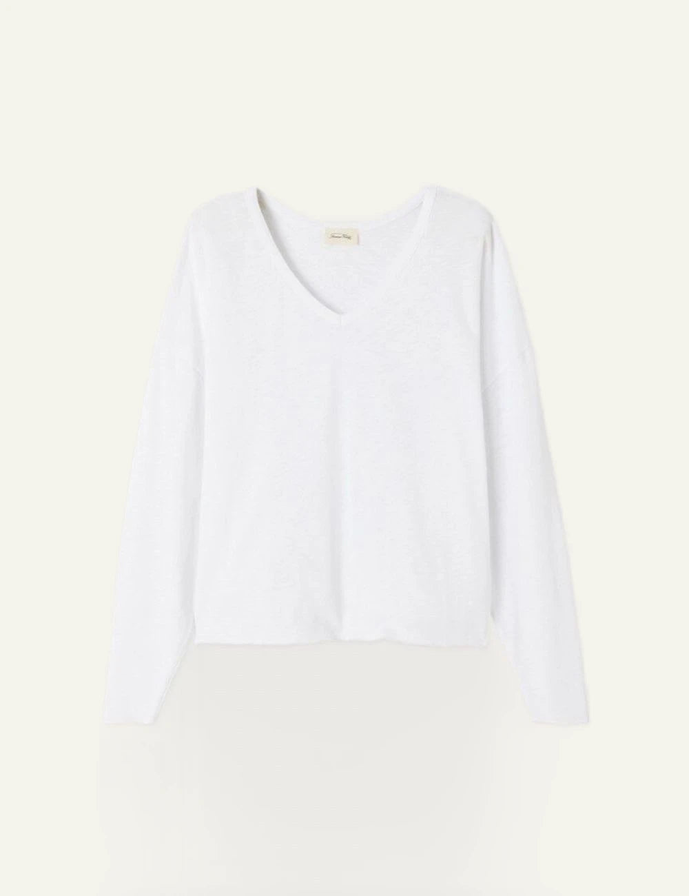 american vintage long sleeve top white v-neck relaxed front flat view