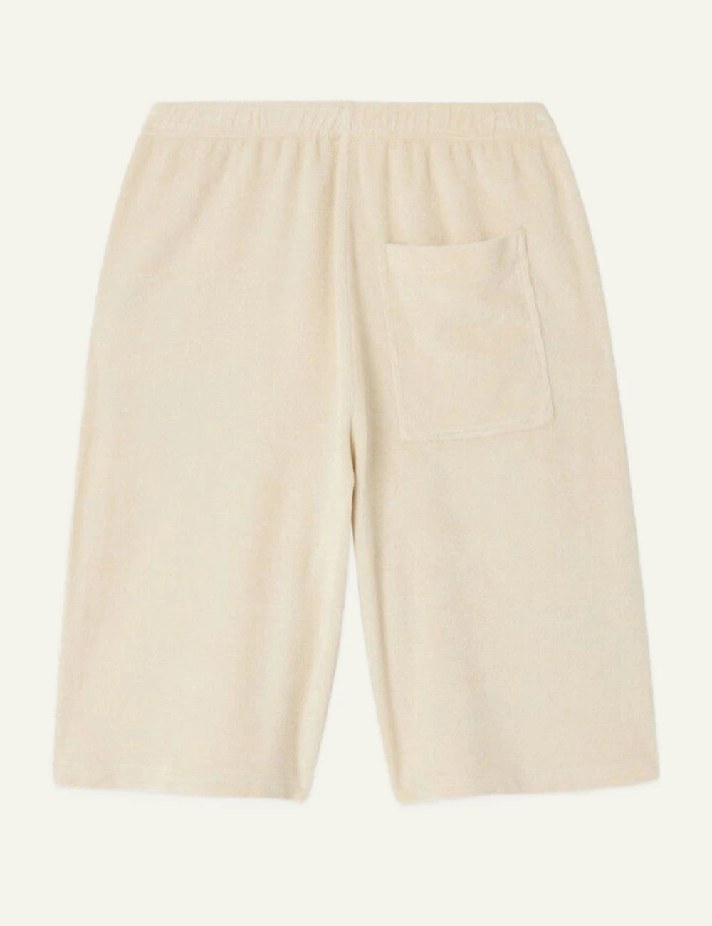 american vintage shorts beige elastic waist logo back view