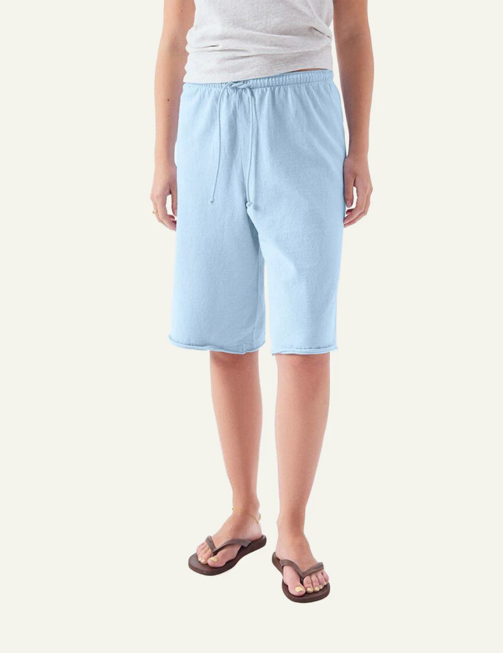 American Vintage Splash shorts light blue bermuda fleece loose fit drawstring front full body
