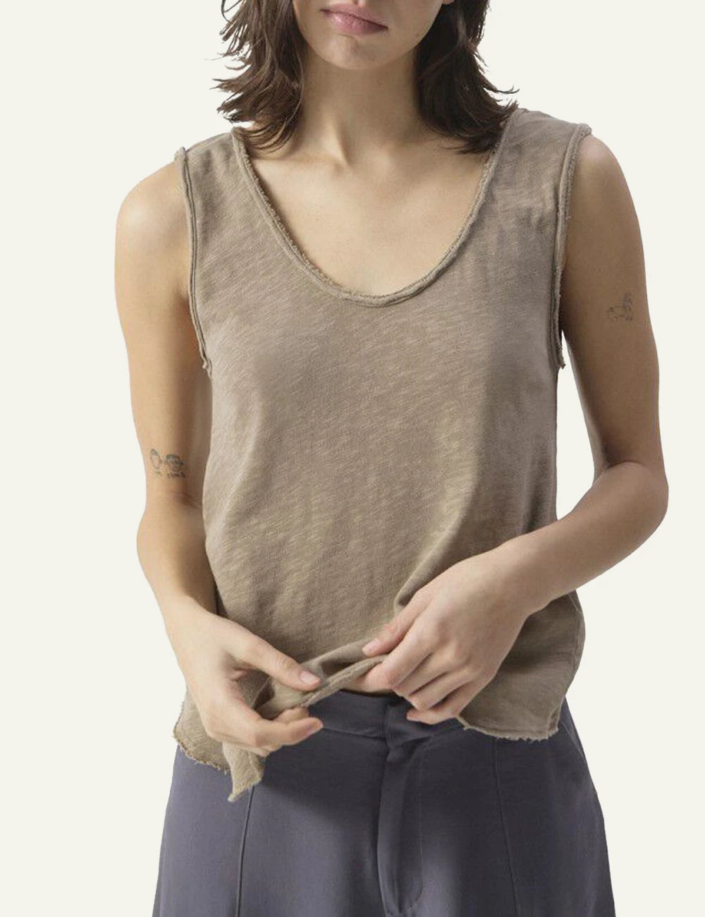 American Vintage tank top beige sleeveless front model view
