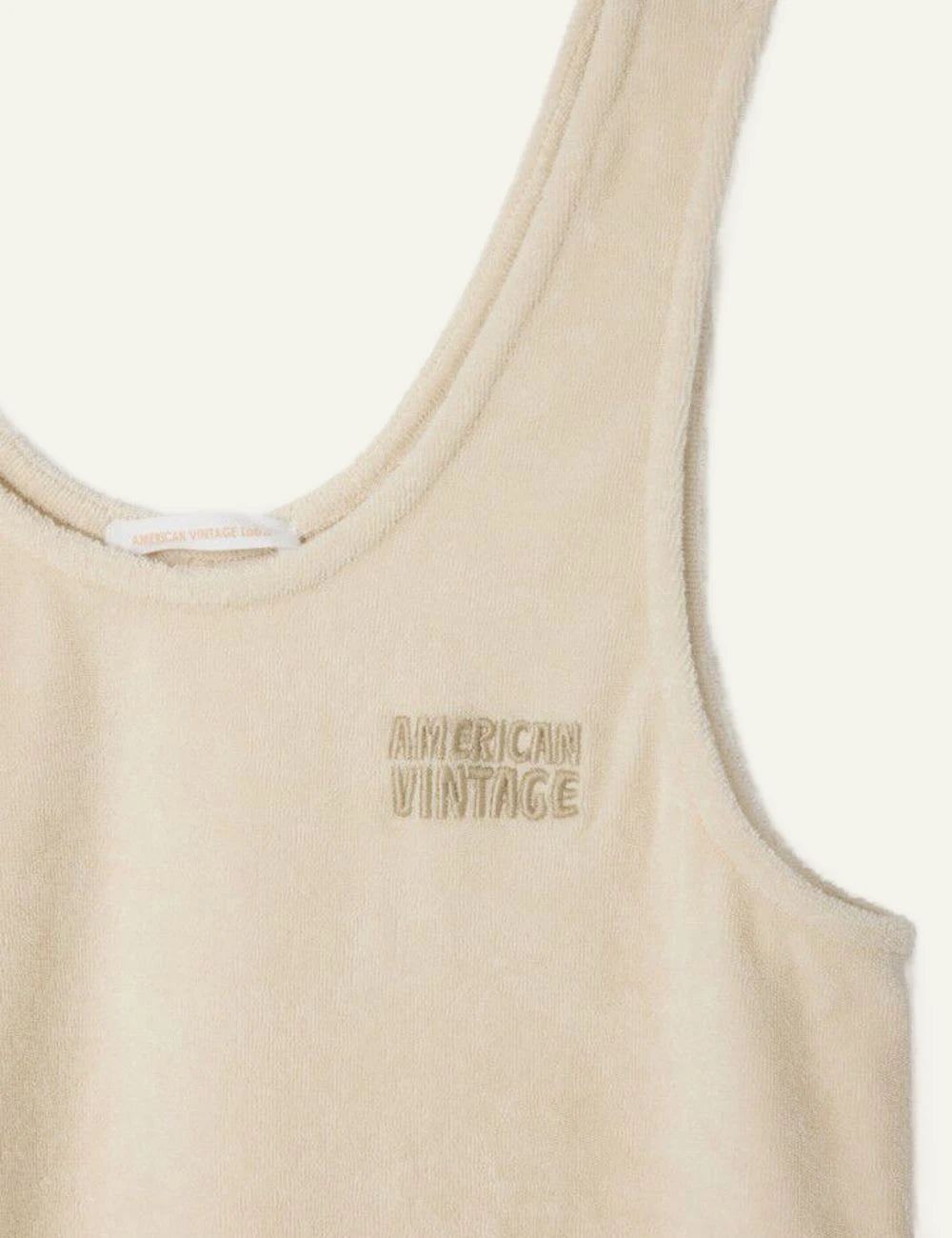 american vintage tank top beige logo chest sleeveless front logo view