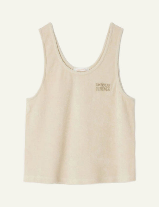 american vintage tank top beige logo chest sleeveless front flat view