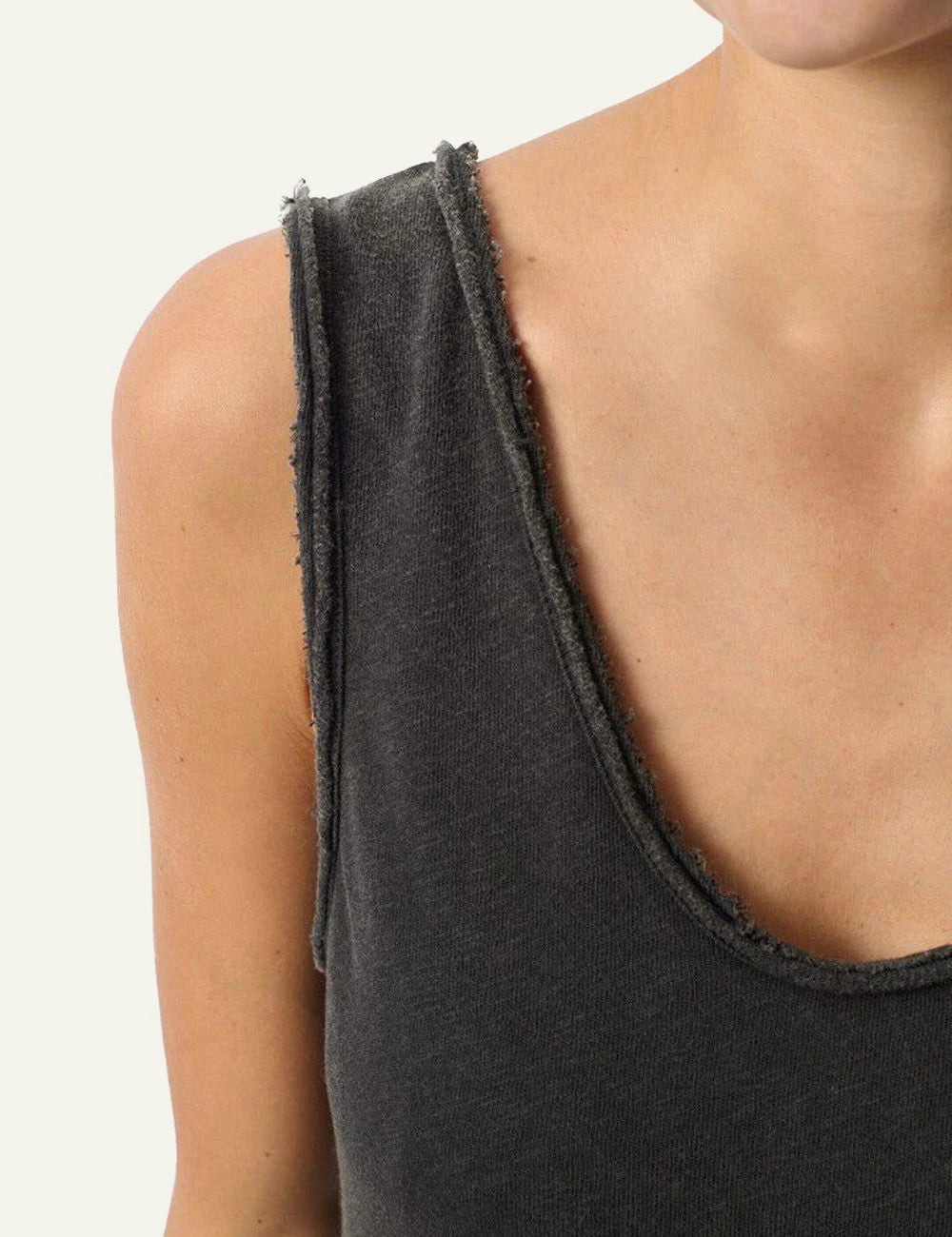 American Vintage tank top dark charcoal sleeveless front detail view