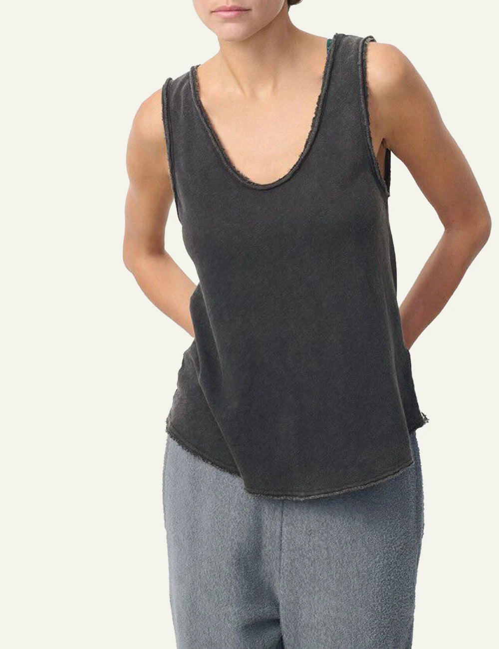 American Vintage tank top dark charcoal sleeveless side view