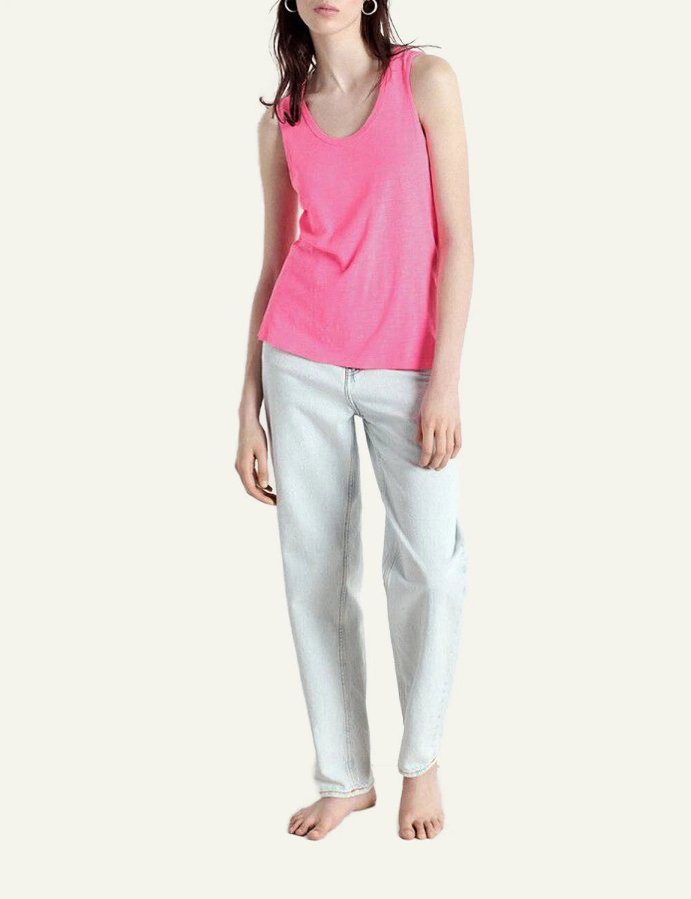 american vintage tank top pink scoop neck sleeveless front full body view