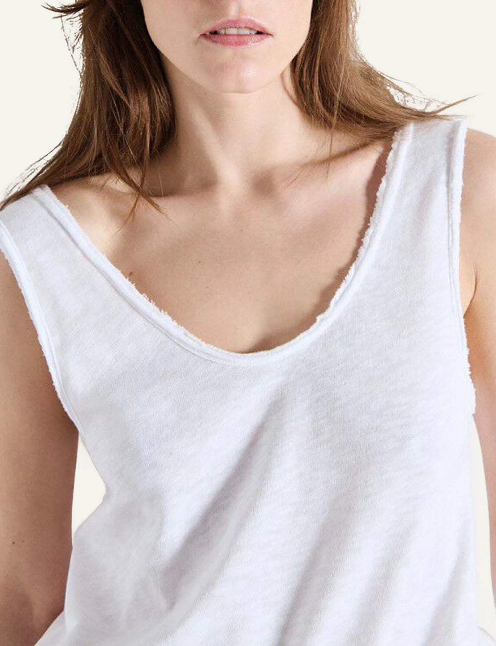 American Vintage tank top white sleeveless front detail view