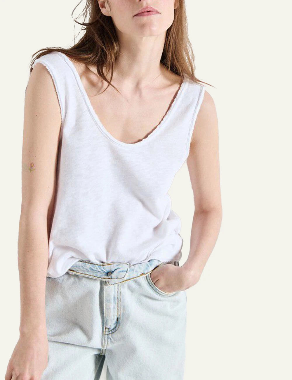 American Vintage tank top white sleeveless front model view