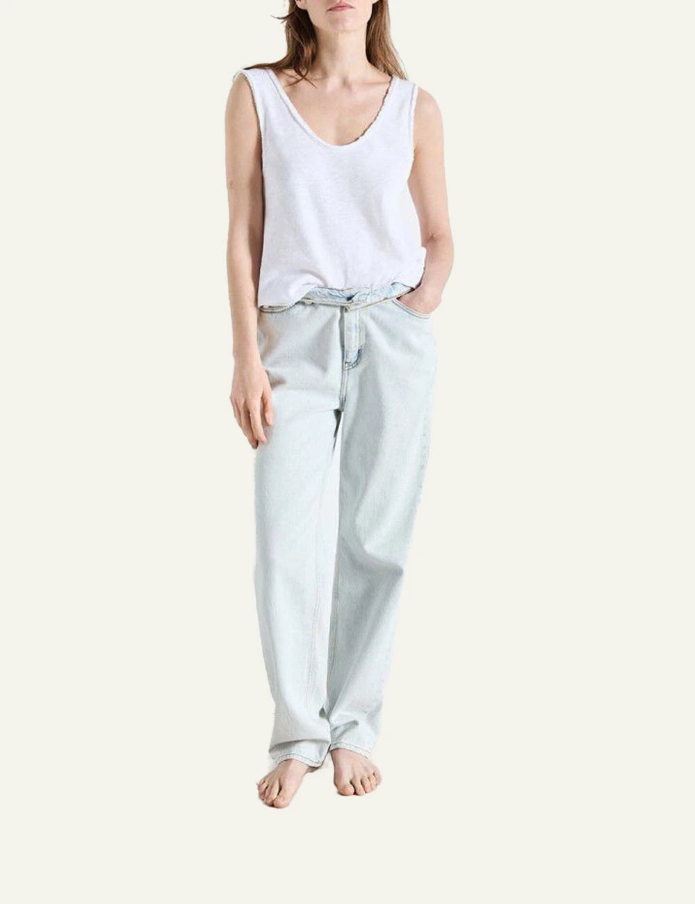 American Vintage tank top white sleeveless front full body view