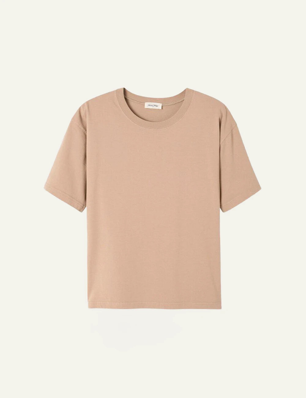 american vintage t-shirt beige crew neck short sleeve front flat view