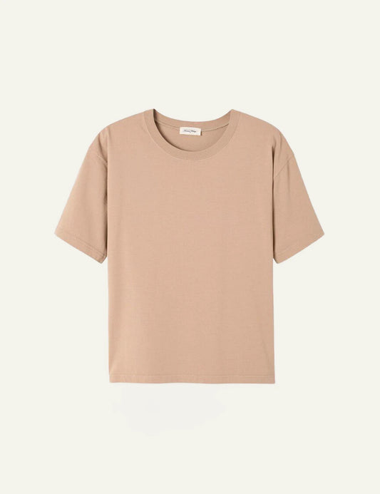 american vintage t-shirt beige crew neck short sleeve front flat view