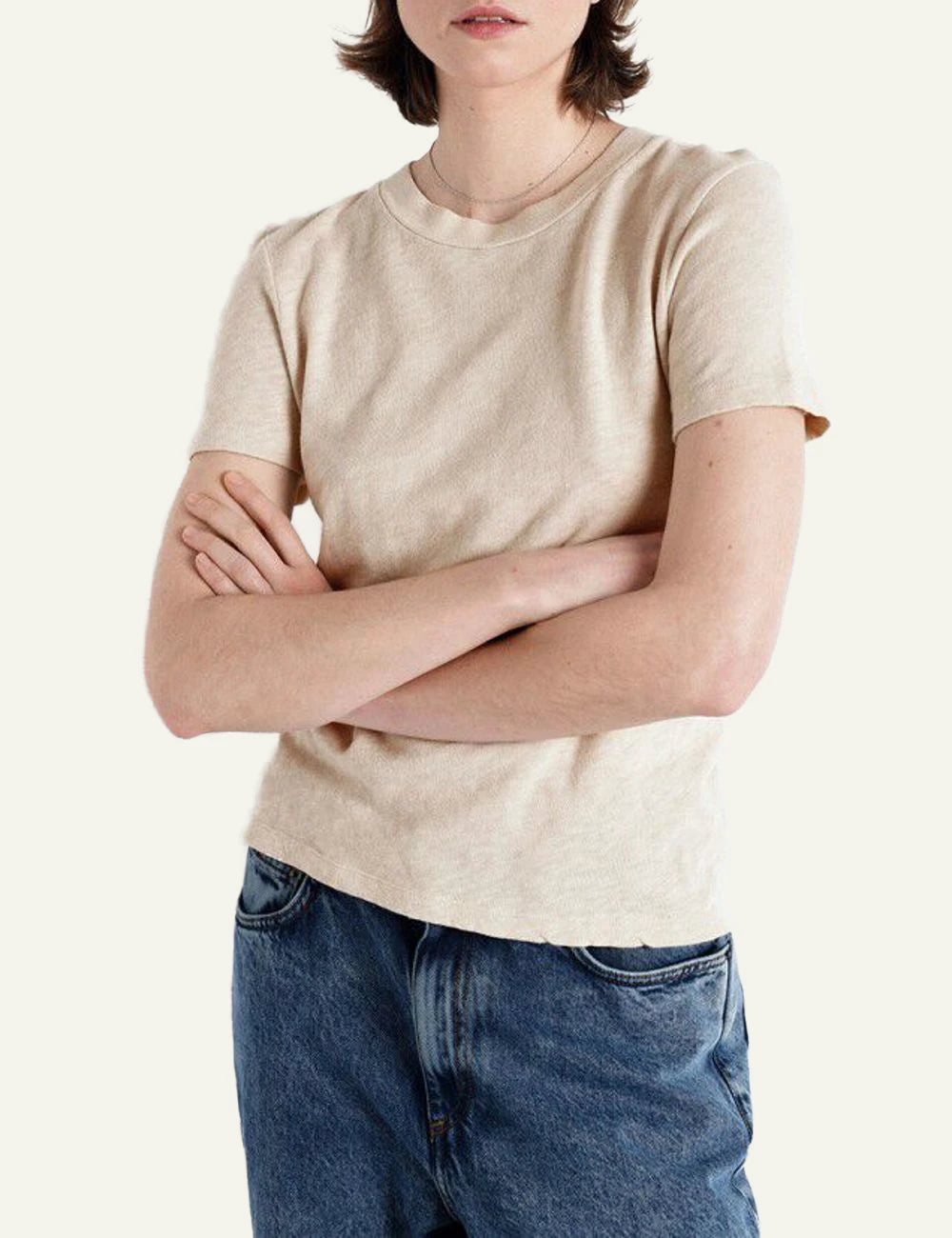 American Vintage t-shirt beige short sleeve front model view