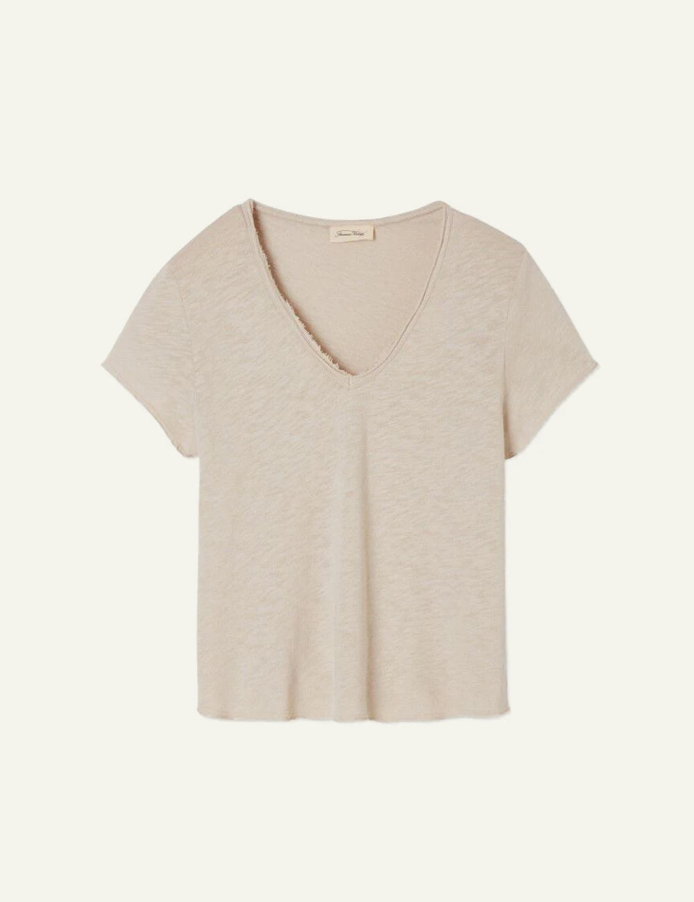 American Vintage t-shirt beige v-neck short sleeve front flat view