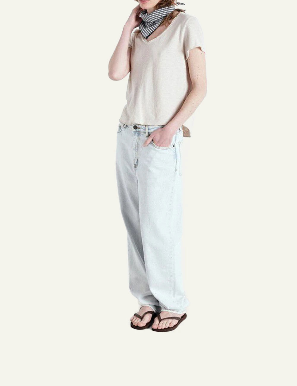 American Vintage t-shirt beige v-neck short sleeve side view