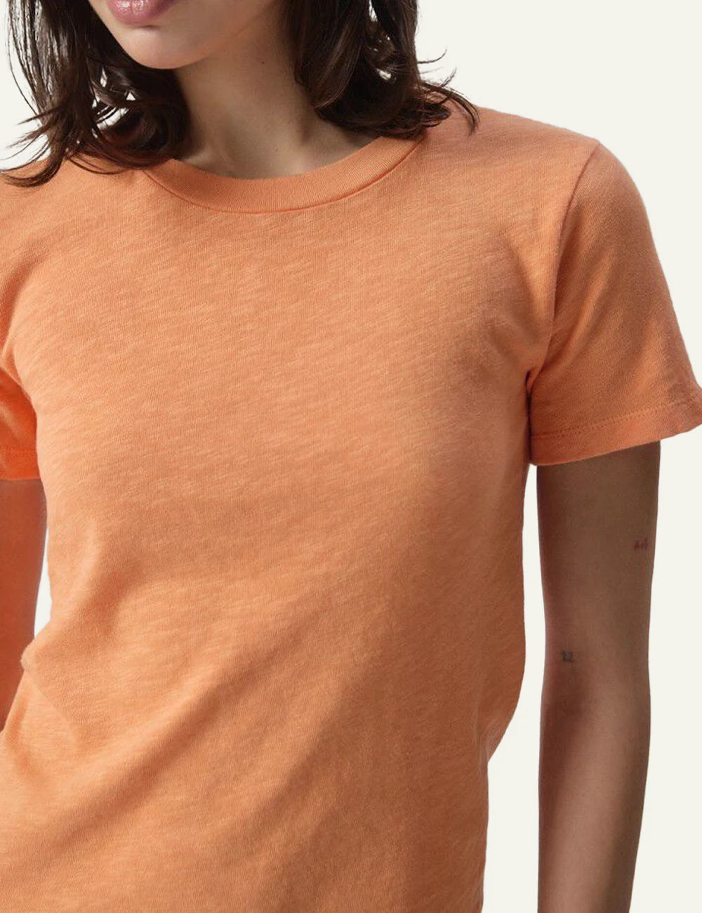 American Vintage t-shirt bright orange short sleeve front detail view