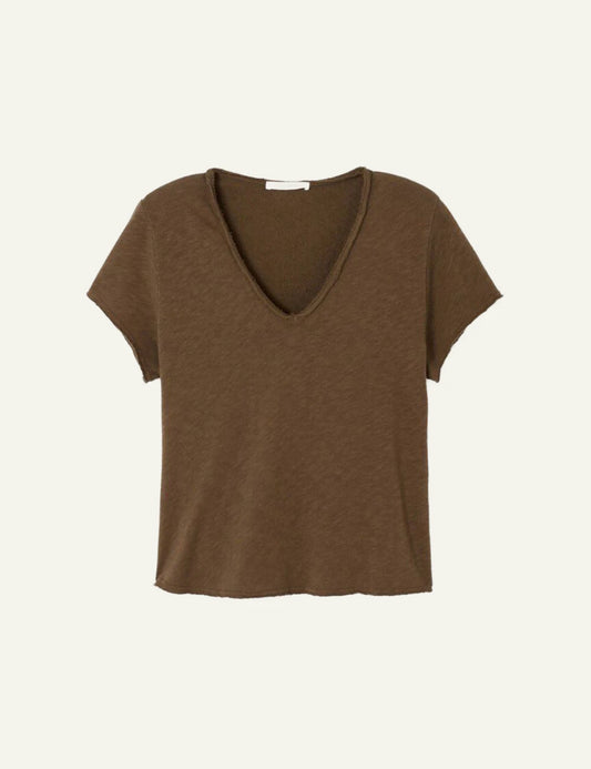 American Vintage t-shirt brown v-neck short sleeve front flat view
