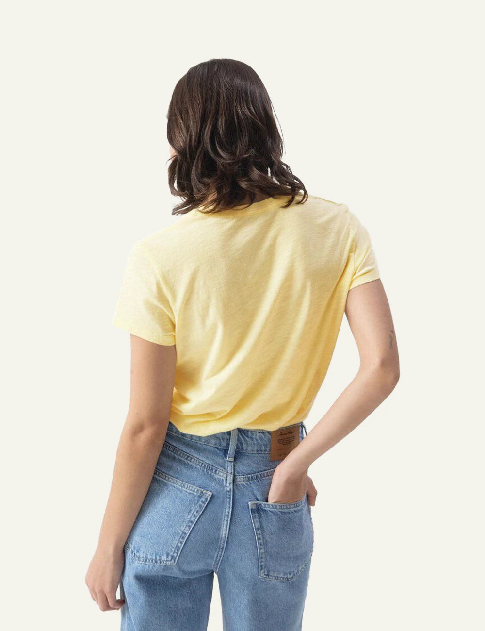 American Vintage t-shirt light yellow scoop neck short sleeve back view