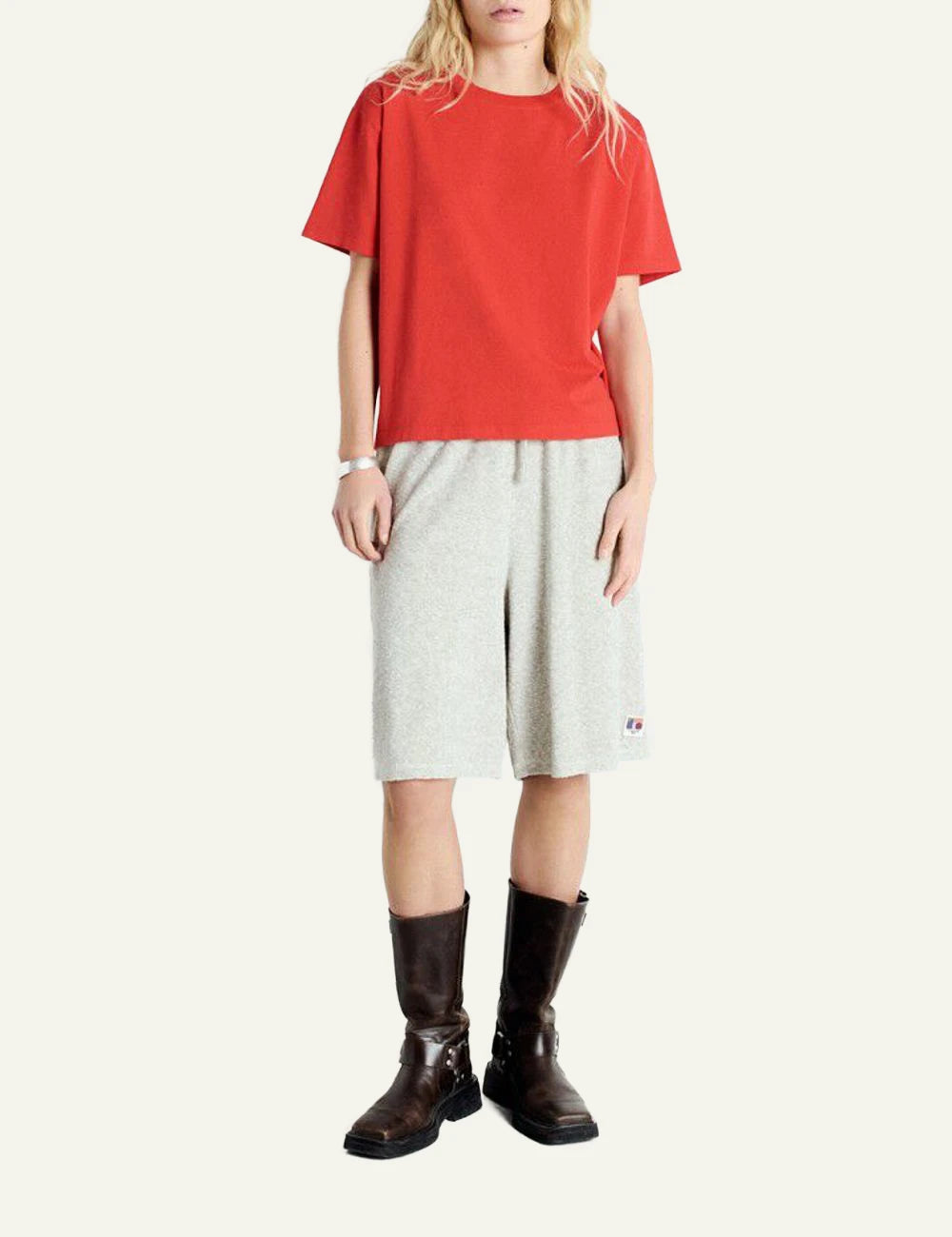american vintage t-shirt red crew neck short sleeve front full body view