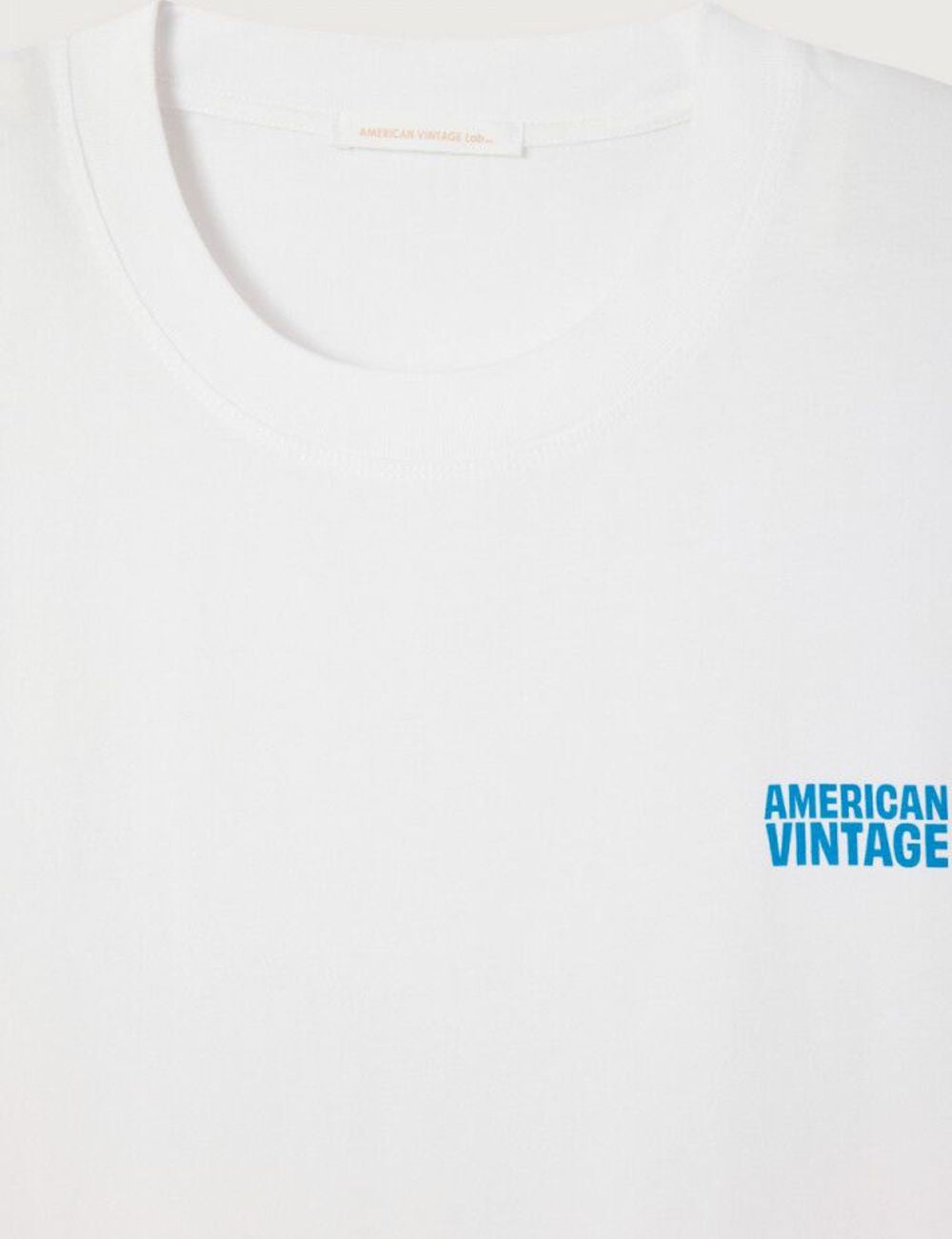American Vintage t-shirt dark navy logo chest detail view