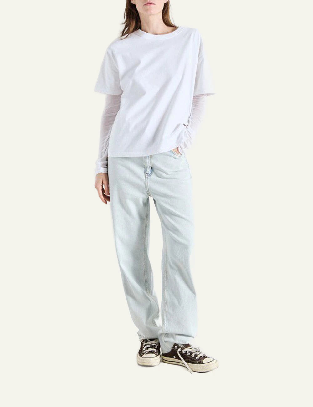 american vintage t-shirt white crew neck short sleeve front full body view