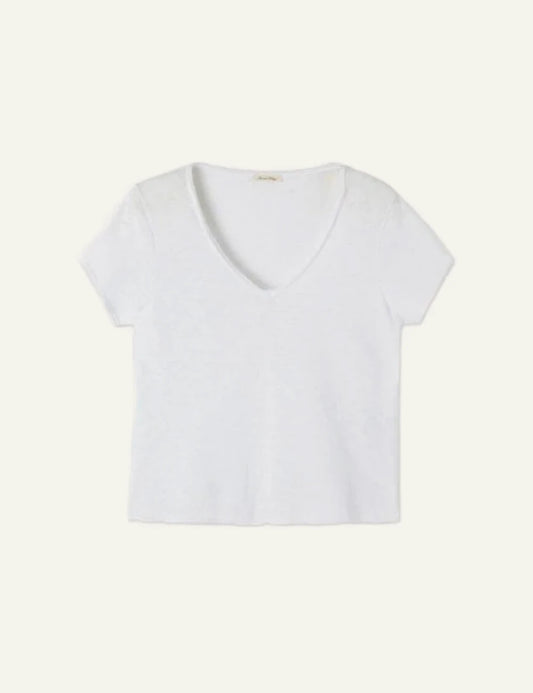 american vintage white v-neck t-shirt short sleeve front flat view