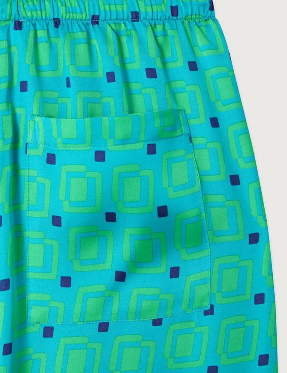 american vintage wide leg pants green geometric print elastic waist pocket view
