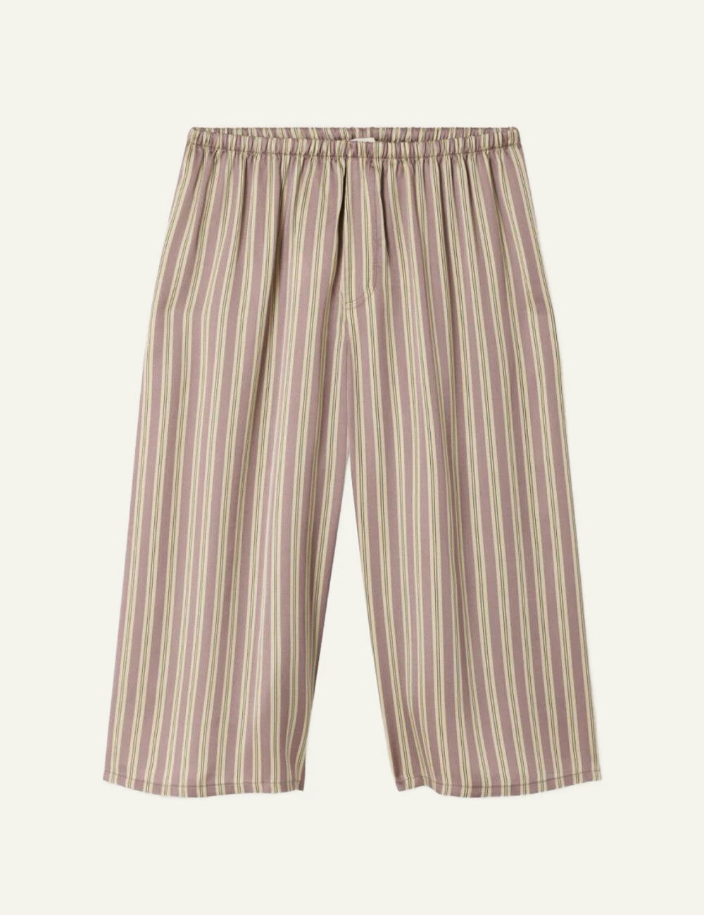 american vintage wide leg pants pink stripe elastic waist front flat view