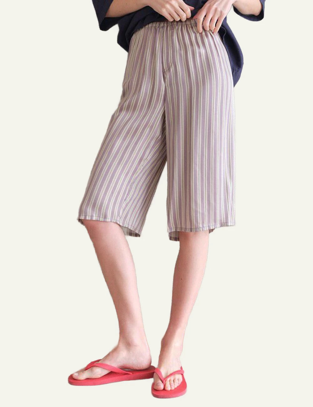 american vintage wide leg pants pink stripe elastic waist front model view