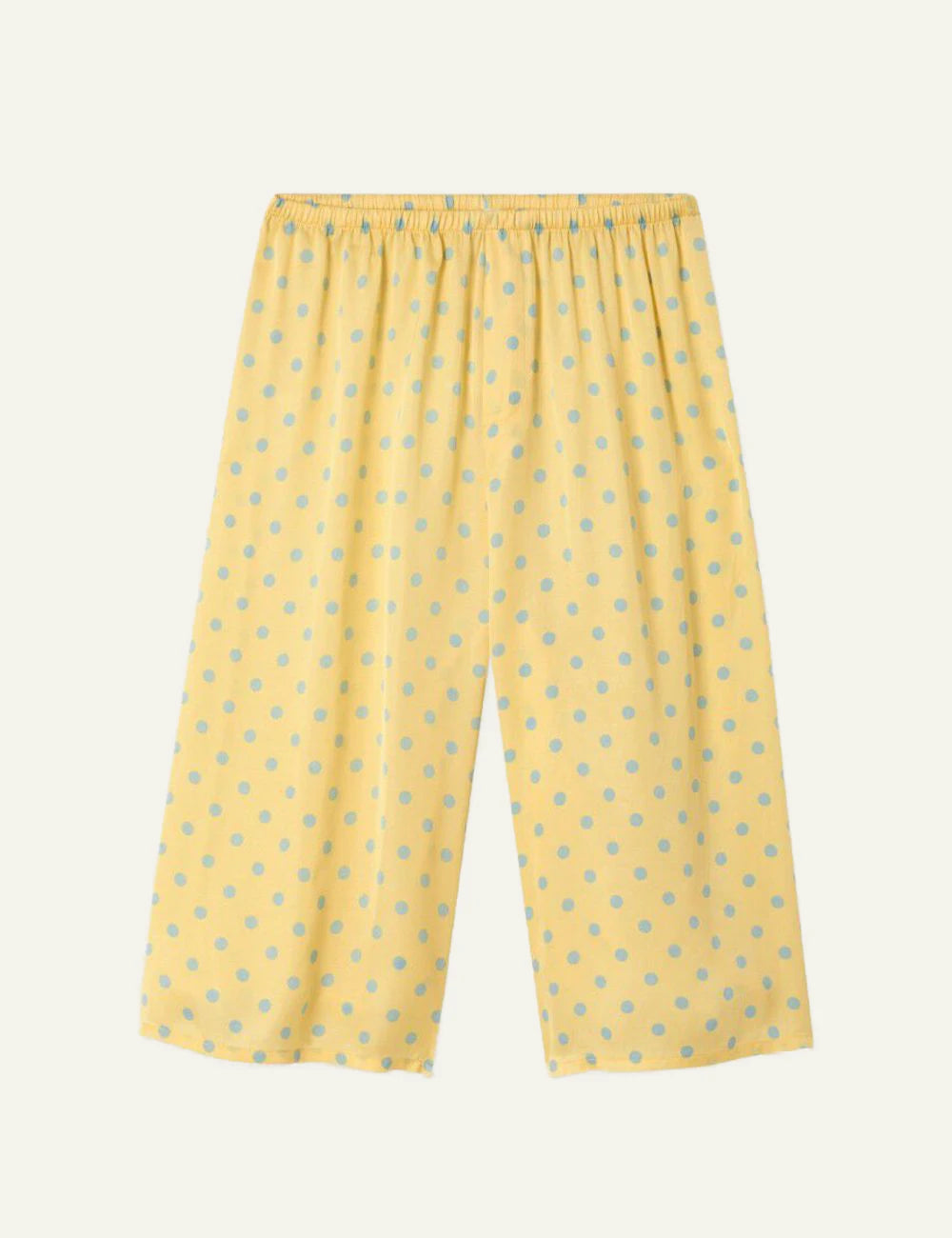 american vintage wide leg pants yellow polka dot elastic waist front flat view